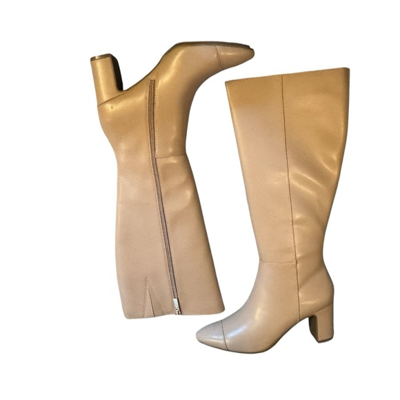 Anne Klein Sawyer Faux Leather KneeHigh Tan Boots Size 8.5 Standard Calf Stretch - Picture 6 of 11